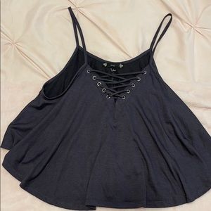 Dark gray lace up tank top